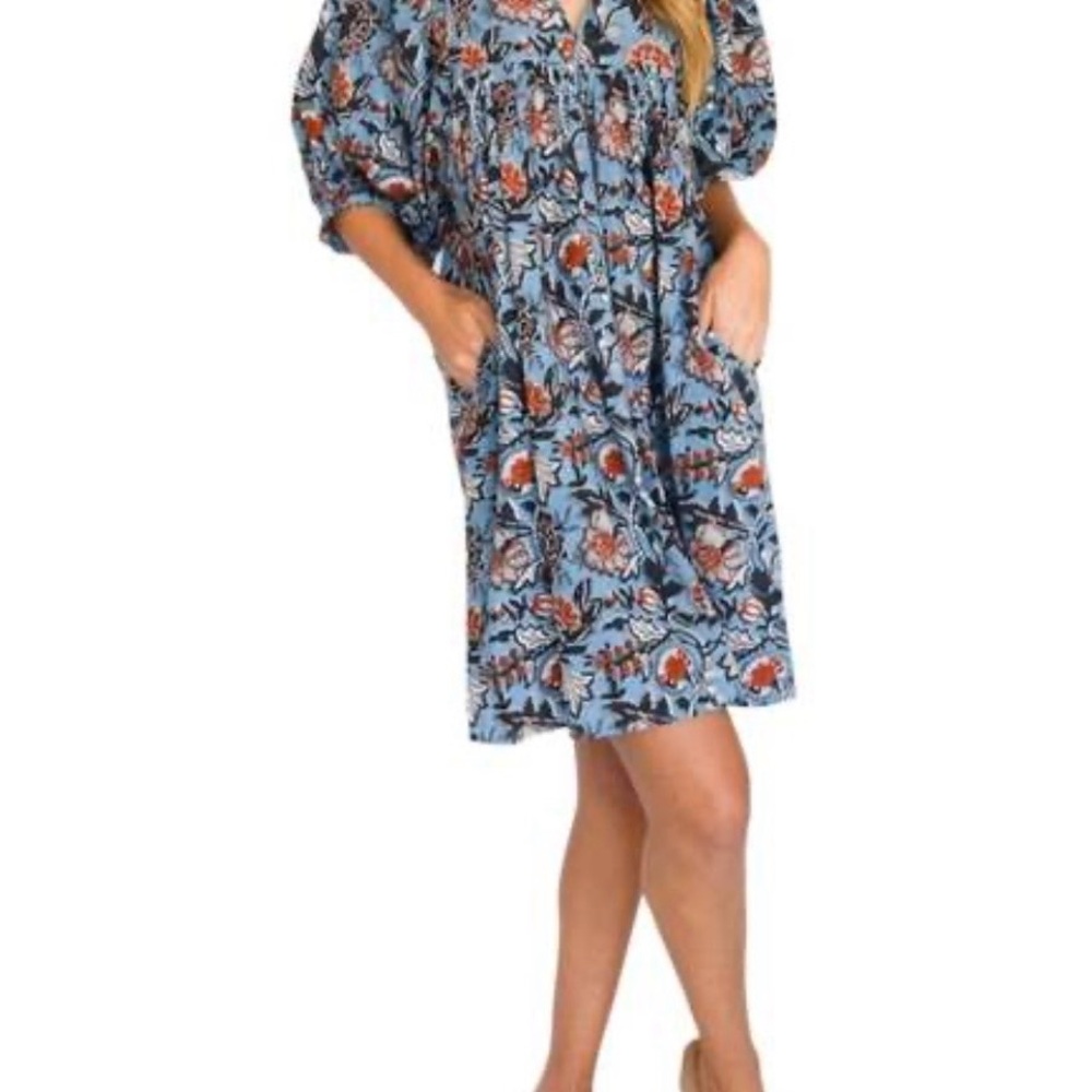 Never A Wallflower High Neck Puff-Sleeve Mini Blue Dress Size M pre-owned.